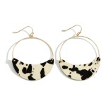 Wholesale gold Hoop Drop Earrings Leather Animal Print Accents Long