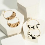 Wholesale gold Hoop Drop Earrings Leather Animal Print Accents Long