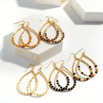 Wholesale gold Wood Bead Drop Earrings Long