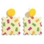 Wholesale postage Stamp Acetate Candy Bear Pattern Drop Earrings Long