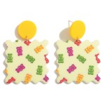 Postage Stamp Acetate Candy Bear Pattern Drop Earrings

- Approximately 2" Long