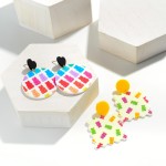 Wholesale postage Stamp Acetate Candy Bear Pattern Drop Earrings Long