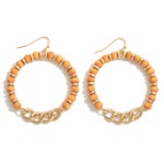 Wholesale gold Wood Bead Hoop Drop Earrings Chain Link Detail Long
