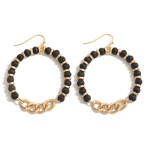 Wholesale gold Wood Bead Hoop Drop Earrings Chain Link Detail Long