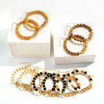 Wholesale gold Wood Bead Hoop Drop Earrings Chain Link Detail Long