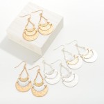 Wholesale gold Metal Crescent Moon Drop Earrings Multiple Textures Long