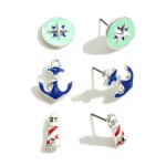 Wholesale set Three Silver Enameled Nautical Earrings Diameter