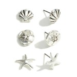 Wholesale set Three Silver Beach Stud Earrings