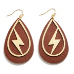 Leather Statement Earring With Lightning Bolt Overlay

- Approximately 3" Length