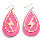 Leather Statement Earring With Lightning Bolt Overlay

- Approximately 3" Length