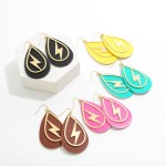 Leather Statement Earring With Lightning Bolt Overlay

- Approximately 3" Length