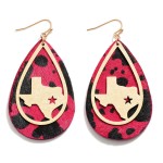 Animal Print Leather Statement Earring With Texas Overlay

- Approximately 3" Length