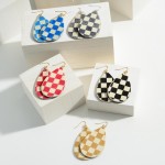 Wholesale leather Checkerboard Drop Earrings Long