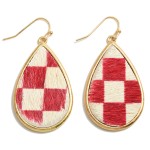 Teardrop Checkerboard Print Faux Fur Earring

- Approximately 2" Length