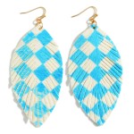 Wholesale leather Feather Checkerboard Drop Earrings Long