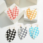 Wholesale leather Feather Checkerboard Drop Earrings Long