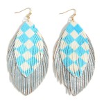 Wholesale statement Layered Leather Checkerboard Drop Earrings Long