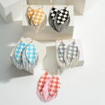 Wholesale statement Layered Leather Checkerboard Drop Earrings Long