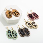 Hexagonal Animal Print Drop Earrings Featuring Twisted Leather Framing

- Approximately 2.5" Long