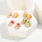 Resin Gold Tone Stud Earrings With Gold Foil

- Approximately .75" Wide