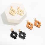 Wholesale wooden Aztec Drop Earrings Gold Accents Long
