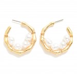 Wholesale pearl Beaded Metal Hoop Earrings D