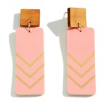 Wholesale statement Leather Wood Drop Earrings Gold Chevron Accent Long