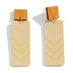 Wholesale statement Leather Wood Drop Earrings Gold Chevron Accent Long