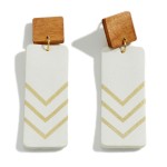 Wholesale statement Leather Wood Drop Earrings Gold Chevron Accent Long