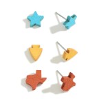 Wholesale set Three Texas Star Themed Wooden Stud Earrings