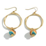 Wholesale twisted Gold Hoop Drop Earring Aztec Painted Wooden Bead L
