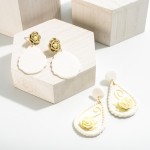 Teardrop Clay Earrings Featuring Rope Detail and Rose 

- Approximately 2.5" L