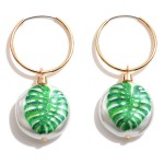 Wholesale gold Huggie Hoop Earrings Flower Print Pearl Charms Long