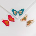 Wholesale seed Beaded Butterfly Felt Statement Drop Earrings Long