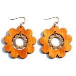Wholesale wood Gold Flower Drop Earring L