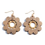 Wholesale wood Gold Flower Drop Earring L