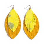 Long Leather Feather Statement Earrings With Metallic Accents

- Approximately 4.25" L