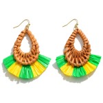 Wholesale teardrop Basket Weave Straw Tassel Earrings L