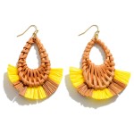 Wholesale teardrop Basket Weave Straw Tassel Earrings L