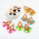 Wholesale teardrop Basket Weave Straw Tassel Earrings L