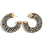 Wholesale large Basket Weave Raffia Hoop Earrings Gold Accents Diameter