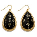 Wholesale aztec Printed Glass Crystal Teardrop Earrings Gold Accents Long