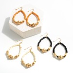 Wholesale wood Beaded Teardrop Earrings Gold Accents L