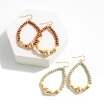 Wholesale wood Beaded Teardrop Earrings Gold Accents L