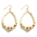 Wholesale wood Beaded Teardrop Earrings Gold Accents L
