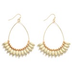 Wholesale teardrop earrings Gray colored ellipsoid wood beads gold circular bead