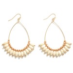 Wholesale teardrop earrings Ivory colored ellipsoid wood beads gold circular bea