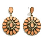 Wholesale western Teardrop earring Brown Wood Gold Metal Accents long Circular D