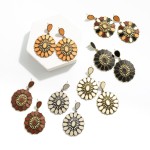 Wholesale western Teardrop earring Dark Brown Wood Gold Metal Accents long Circu