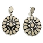 Wholesale western Teardrop earring Gray Wood Silver Metal Accents long Circular